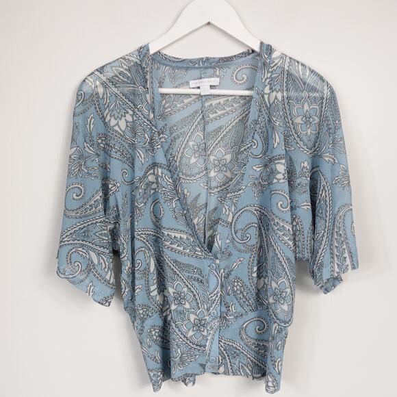 Vtg Y2K New York & Company Blue Paisley Sheer Cardigan Button Front Blouse - Picture 7 of 7